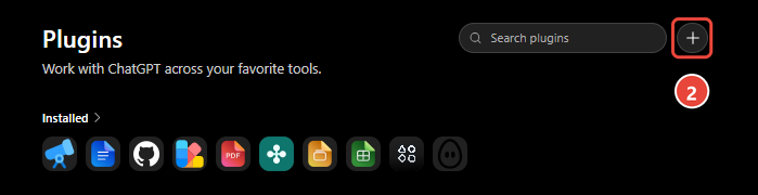 ChatGPT Plugins page with the + marked