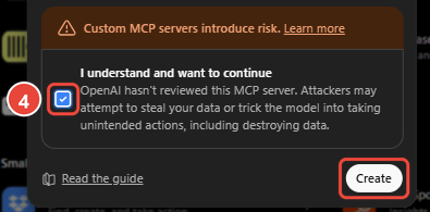 Tick box and Create button marked