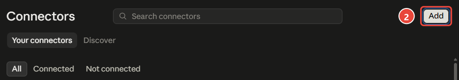 Connectors page with the Add button marked