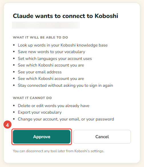 Koboshi’s approval page with Approve marked