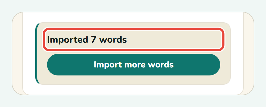 Koboshi’s result line, Imported 7 words