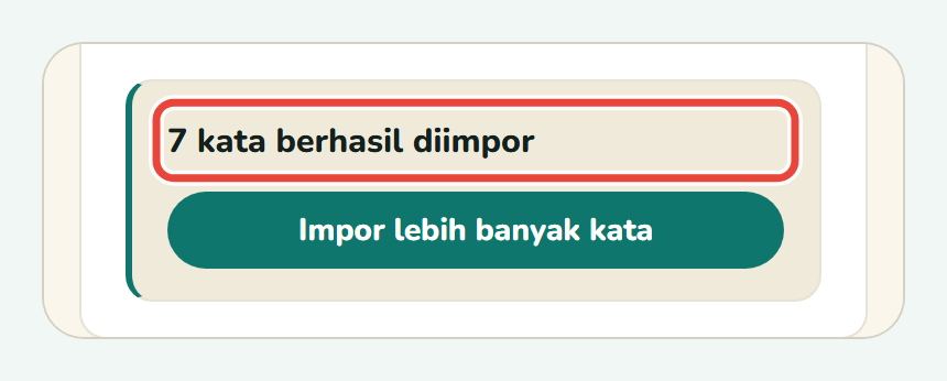 Baris hasil di Koboshi: 7 kata berhasil diimpor