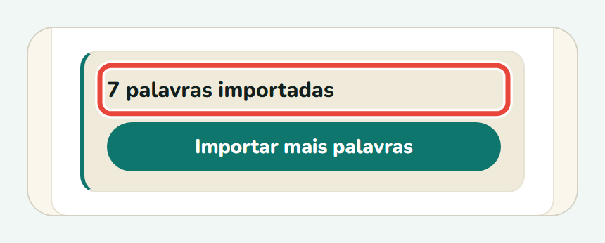 A linha de resultado do Koboshi: 7 palavras importadas